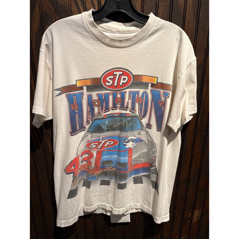 Vintage Bobby Hamilton NASCAR Racing TShirt White Single Stitch Mens XL 28x22